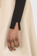 Black cascading hole square neck knit top