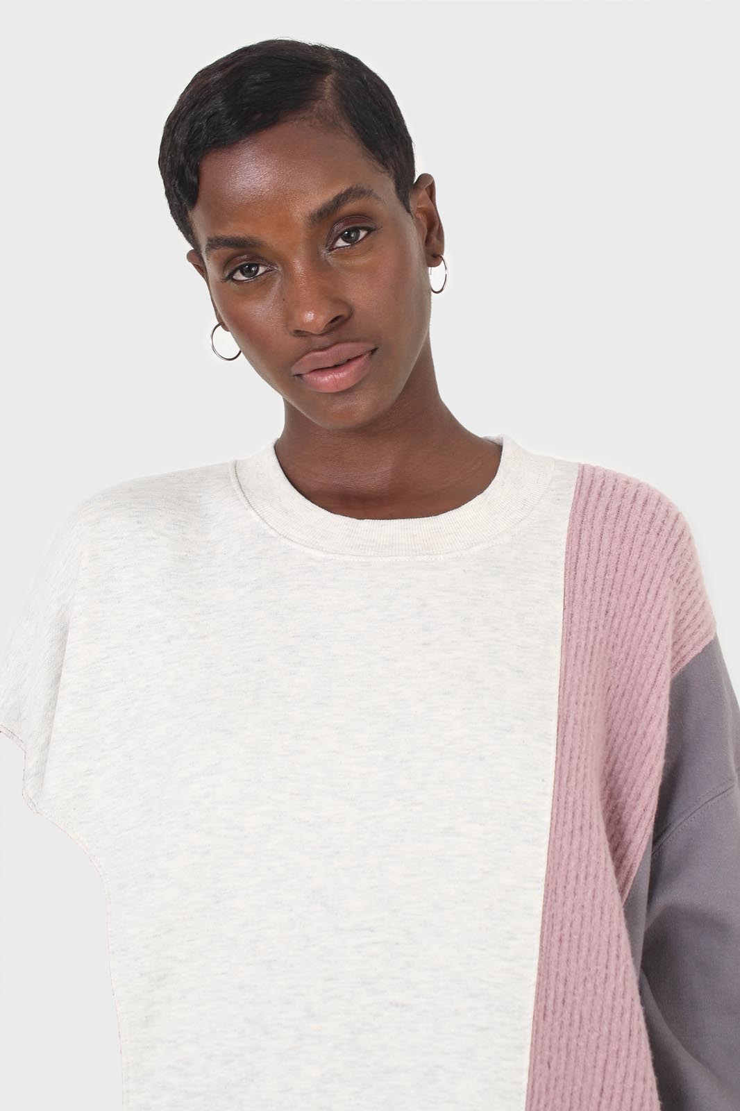 Grey and pink color block sweatshirt dress