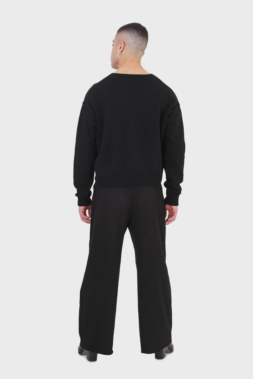 Black wool blend v-neck loose fit cardigan