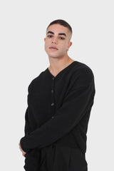 Black wool blend v-neck loose fit cardigan