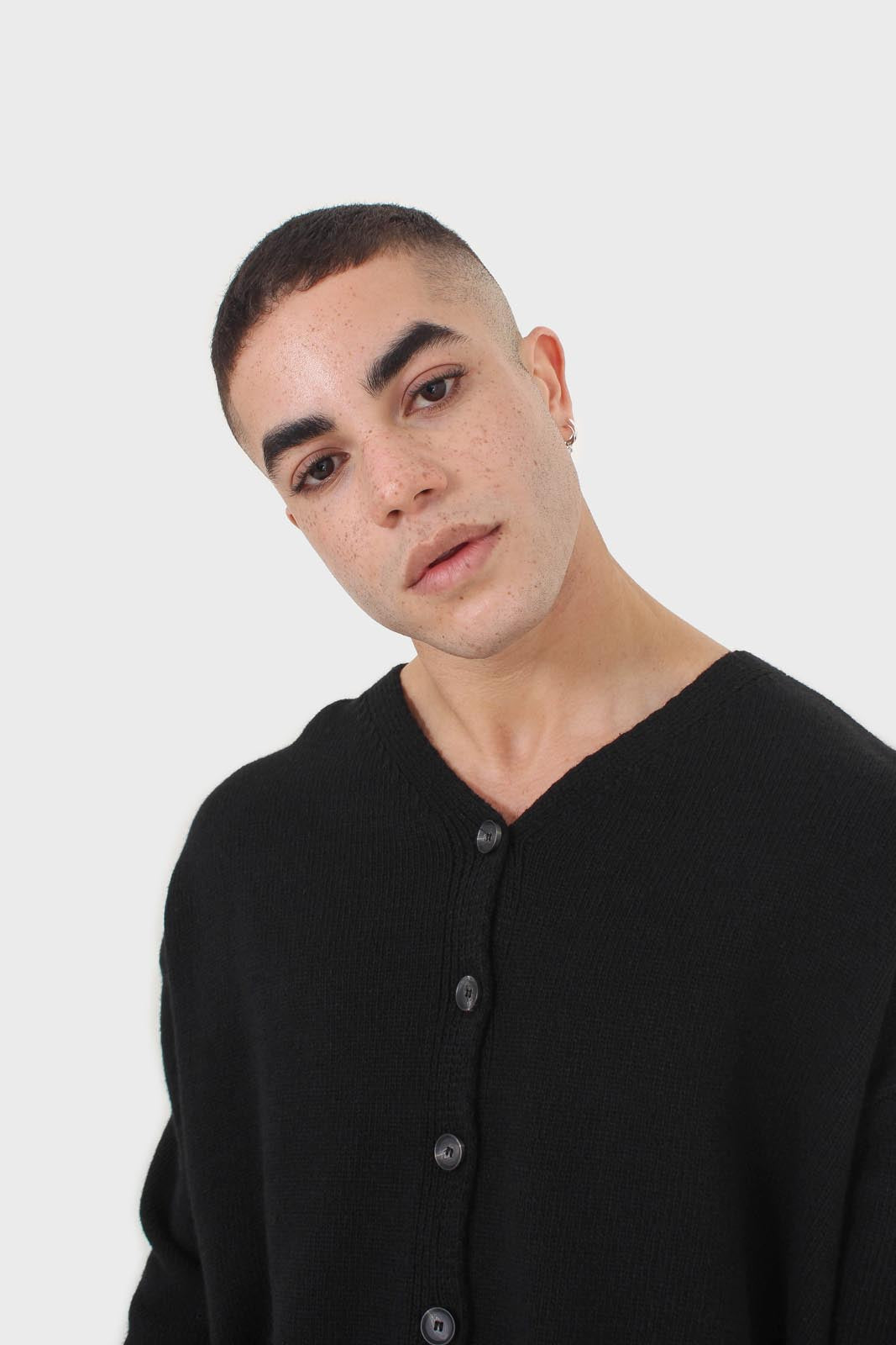 Black wool blend v-neck loose fit cardigan