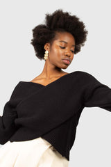 Black cross front panel knit top
