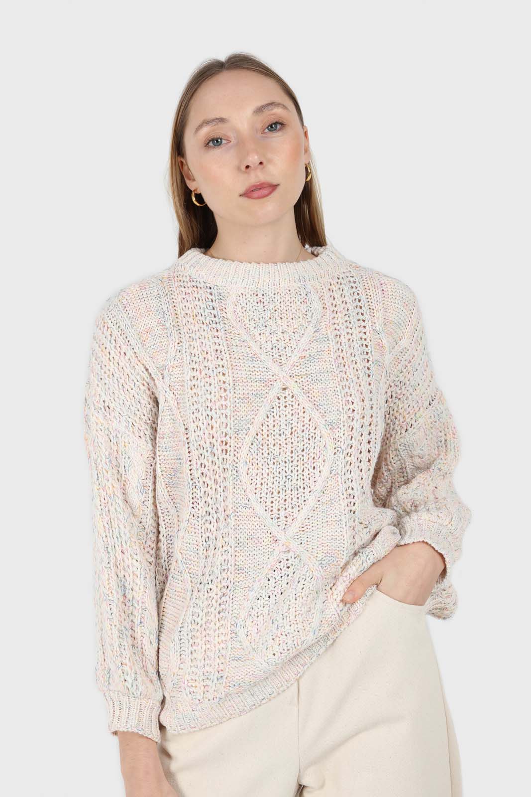 Ivory rainbow fleck oversized balloon sleeve jumper
