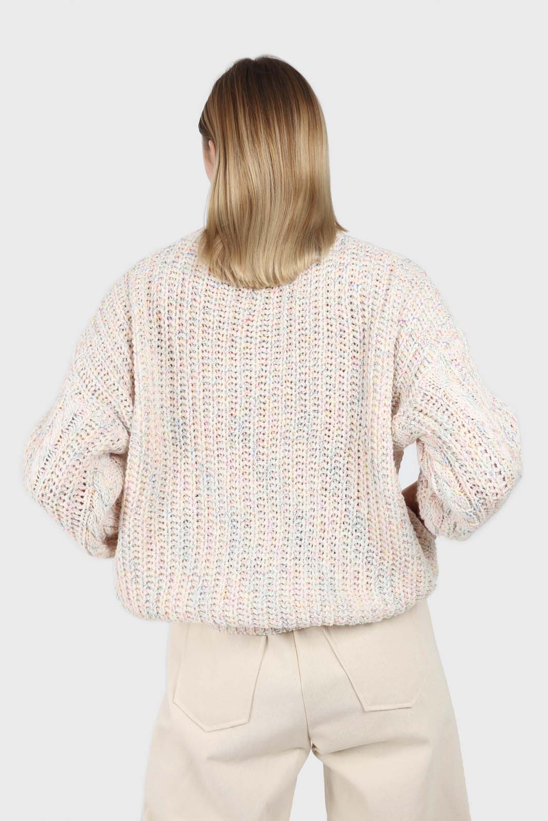 Ivory rainbow fleck oversized balloon sleeve jumper