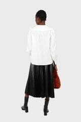 Black vegan leather pleated midi skirt