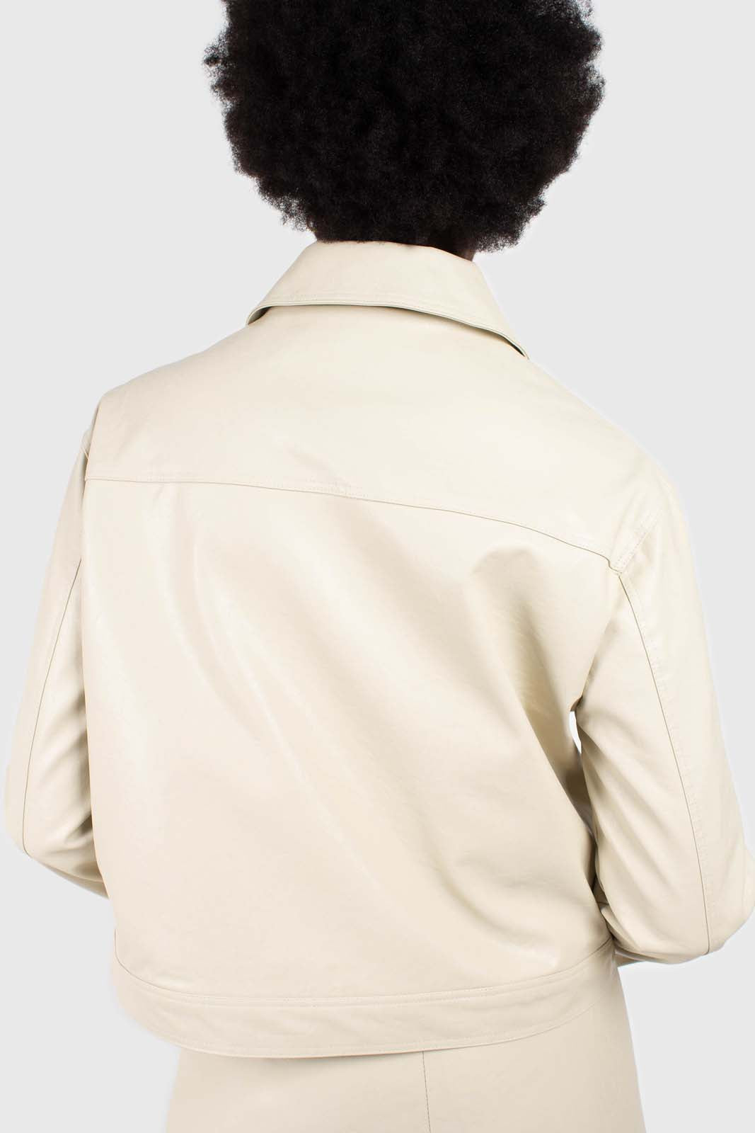 Ivory vegan leather short jacket