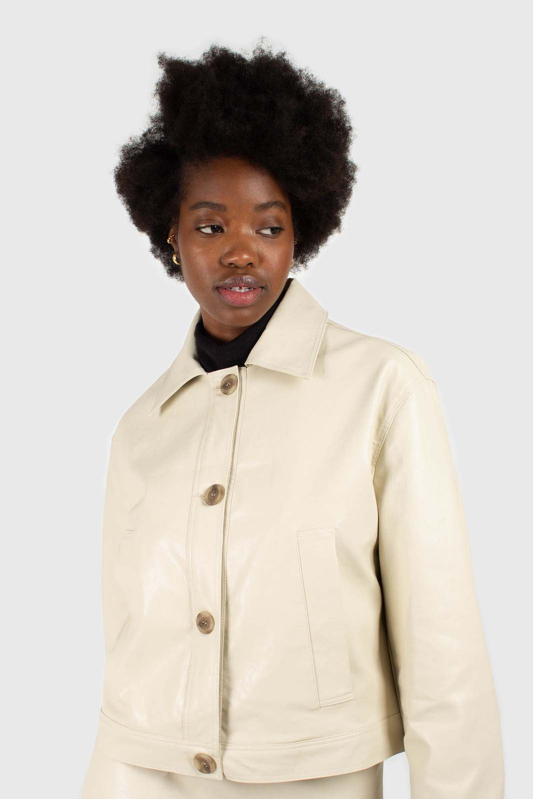 Ivory vegan leather short jacket