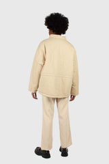 Beige teddy lined cinch back parka
