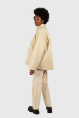 Beige teddy lined cinch back parka