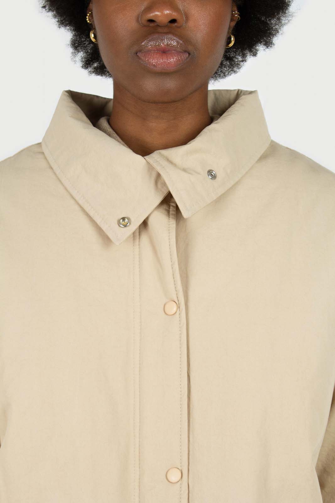 Beige teddy lined cinch back parka