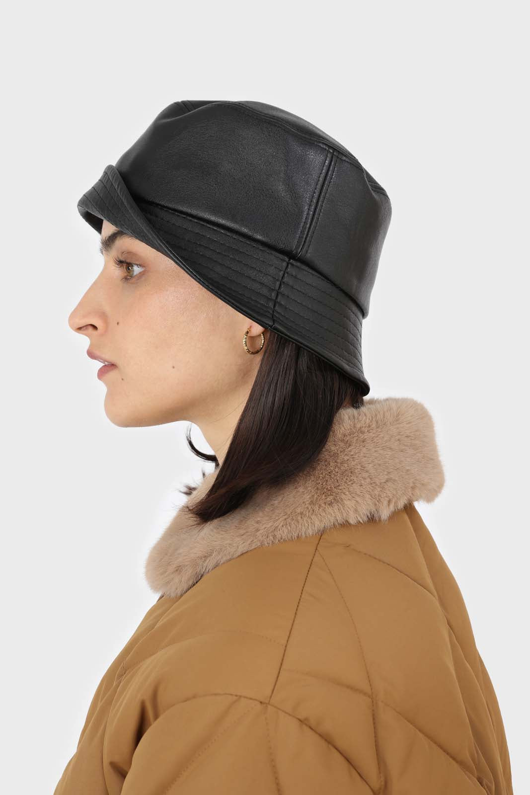 Black vegan leather bucket hat