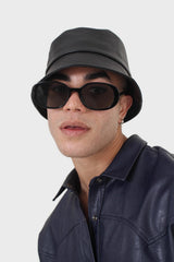 Black vegan leather bucket hat