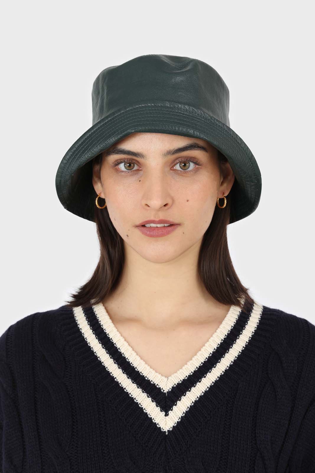 Green vegan leather bucket hat