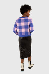 Bright blue and pink block plaid jumper