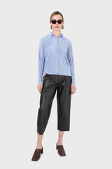 Black vegan leather contrast stitch trousers