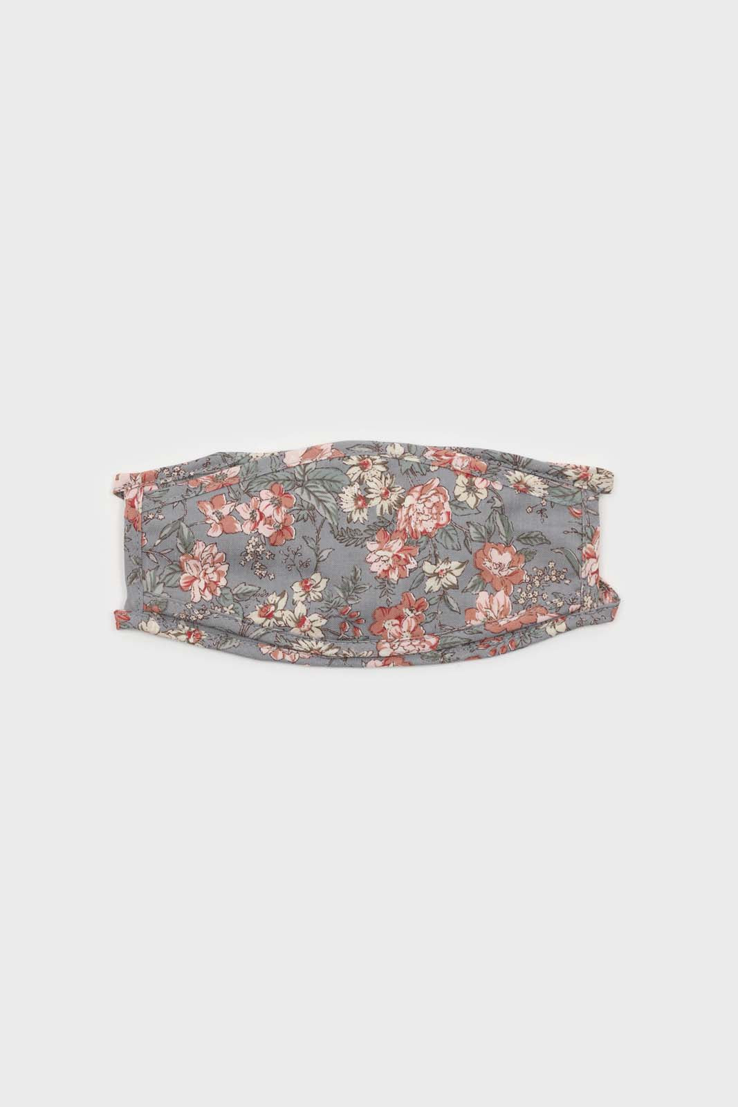 Blue and large pink floral print face mask