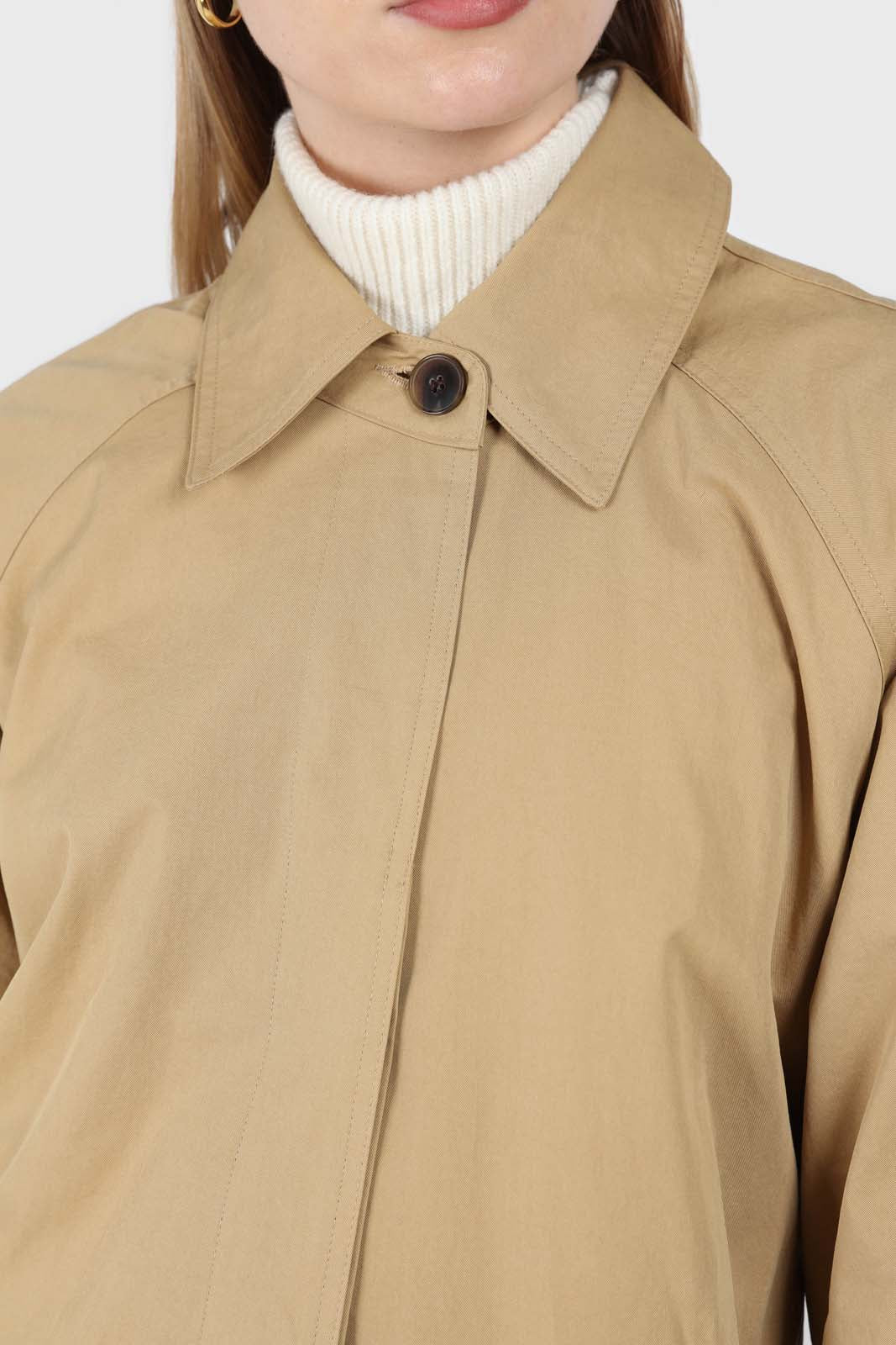 Dark beige single breasted hidden button trench coat