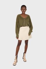 Khaki fuzzy tortoise shell button cardigan