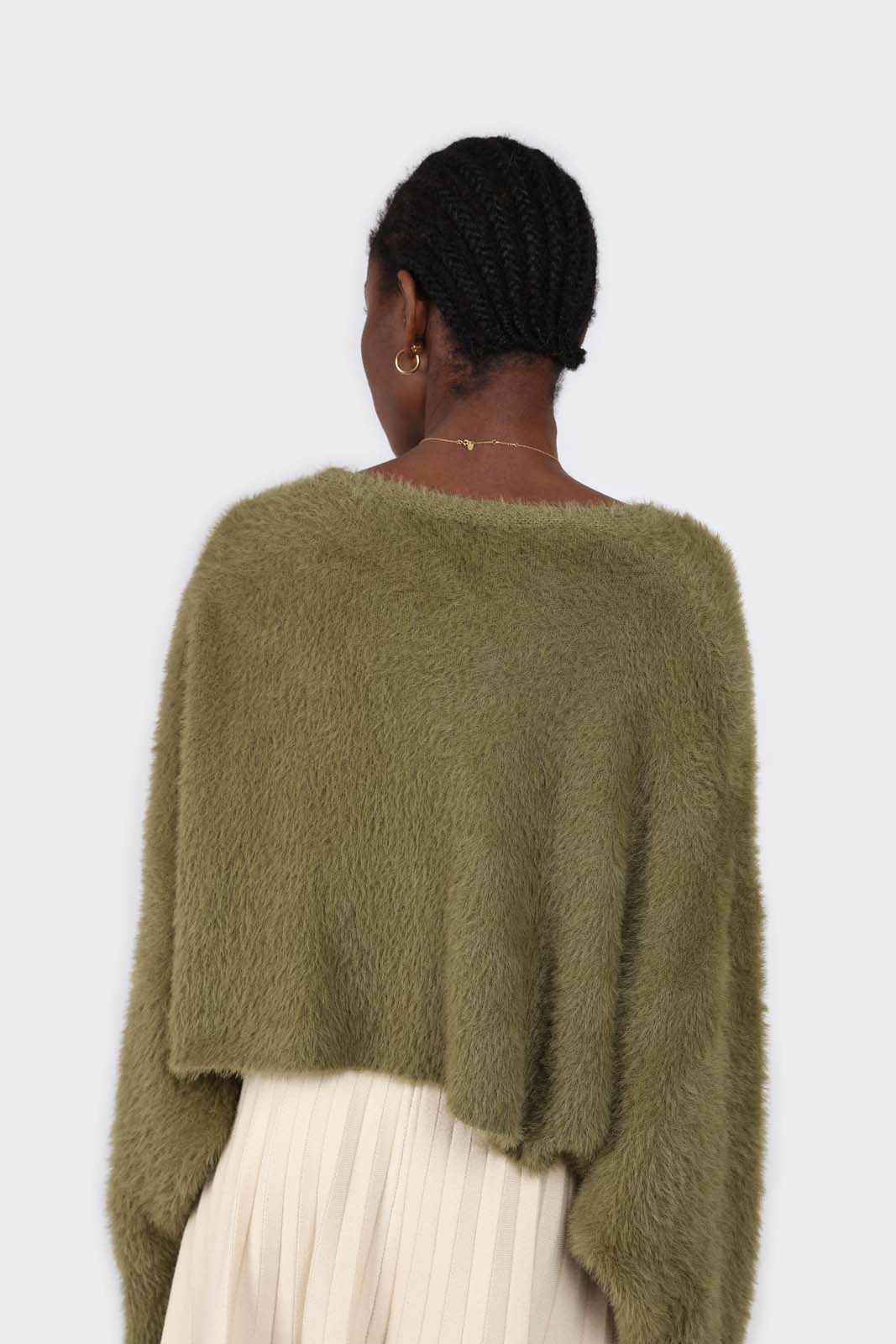 Khaki fuzzy tortoise shell button cardigan