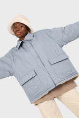 Blue teddy lined cinch back parka
