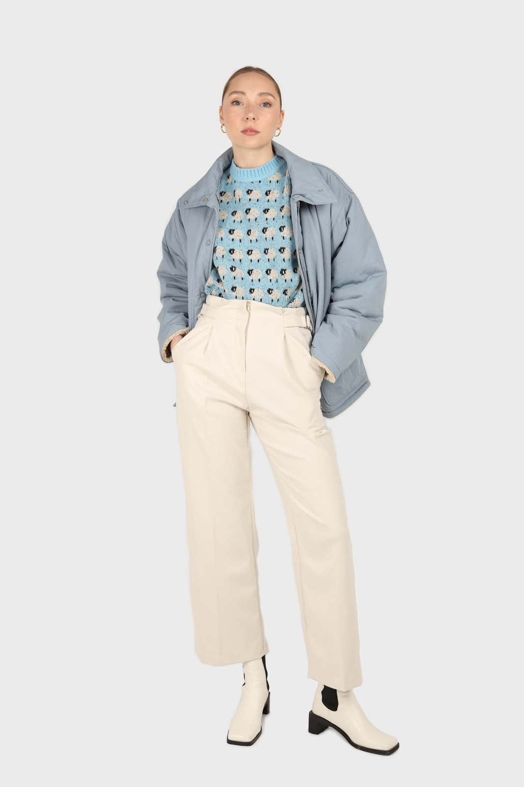 Blue teddy lined cinch back parka