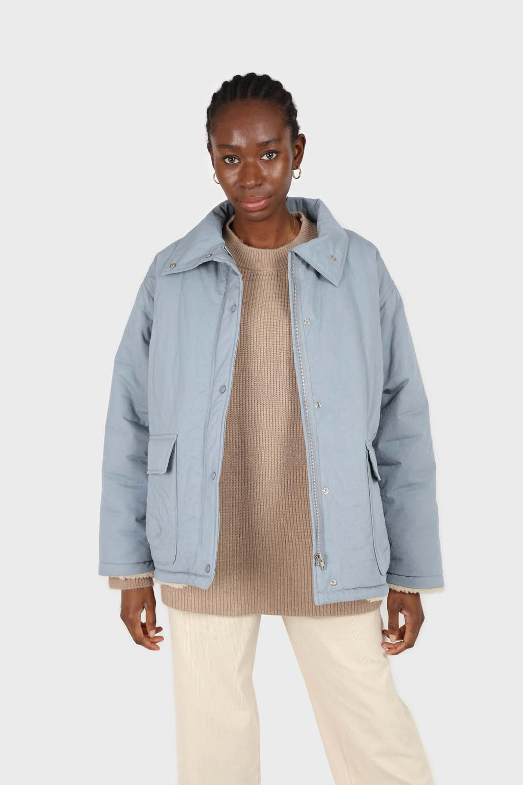 Blue teddy lined cinch back parka