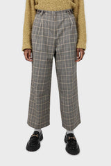 Beige checked side button tailored trousers
