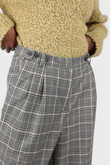 Beige checked side button tailored trousers