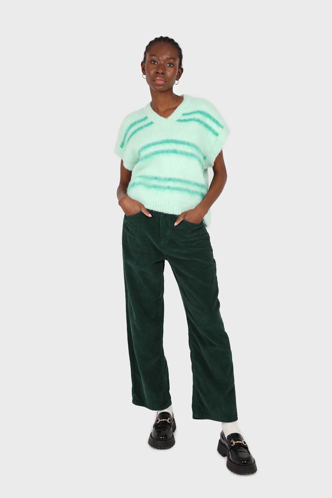 Mint striped wool blend sweater vest