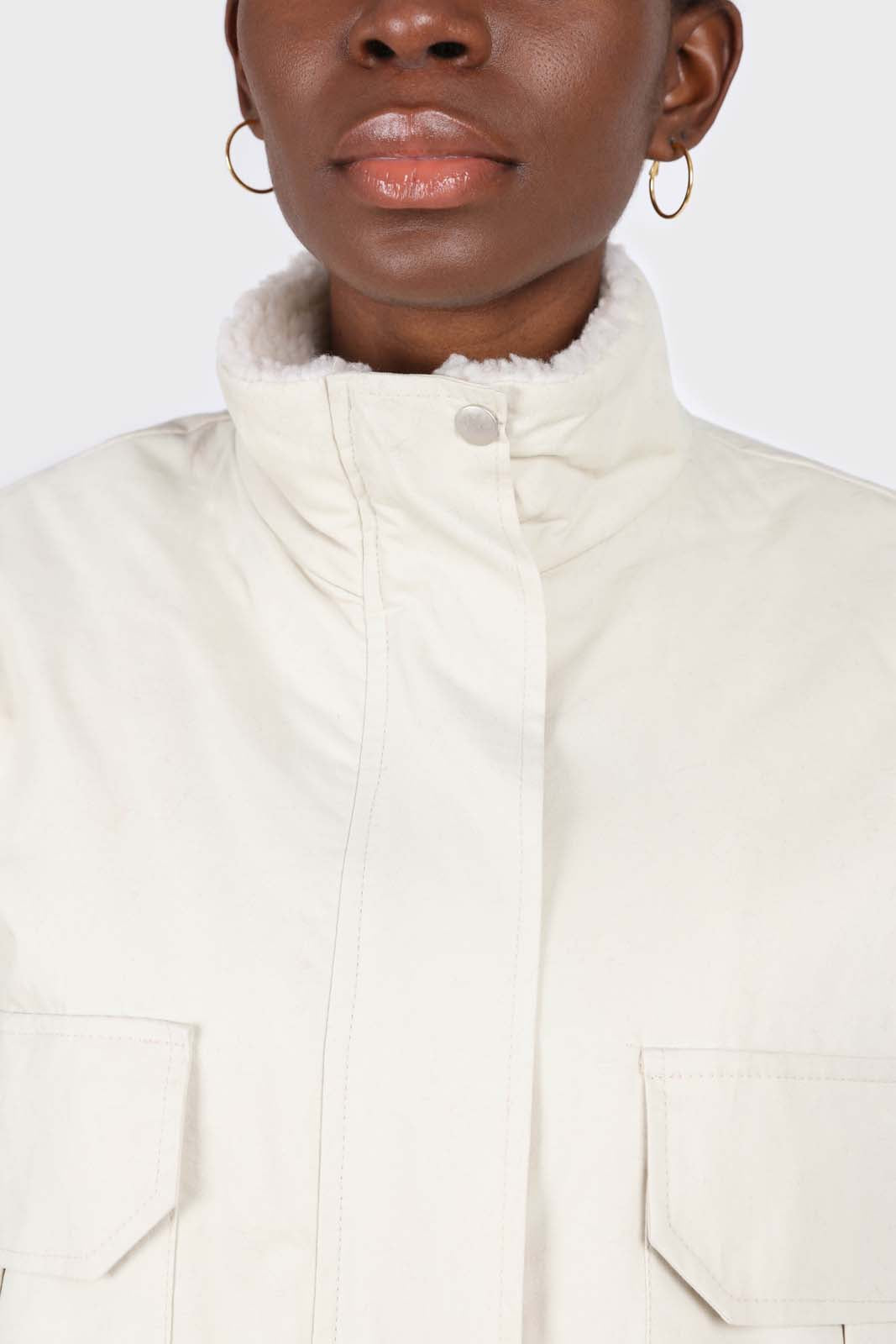 Ivory teddy lined patch pocket jacket