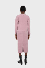 Pink ribbed velvet midi skirt