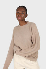 Beige wool blend belted oversized jumper