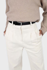 Ivory corduroy tucked loose fit trousers - 2010