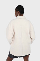Cream teddy oversized shirt jacket