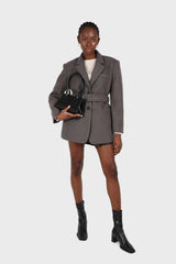 Charcoal wool blend oversized belted blazer