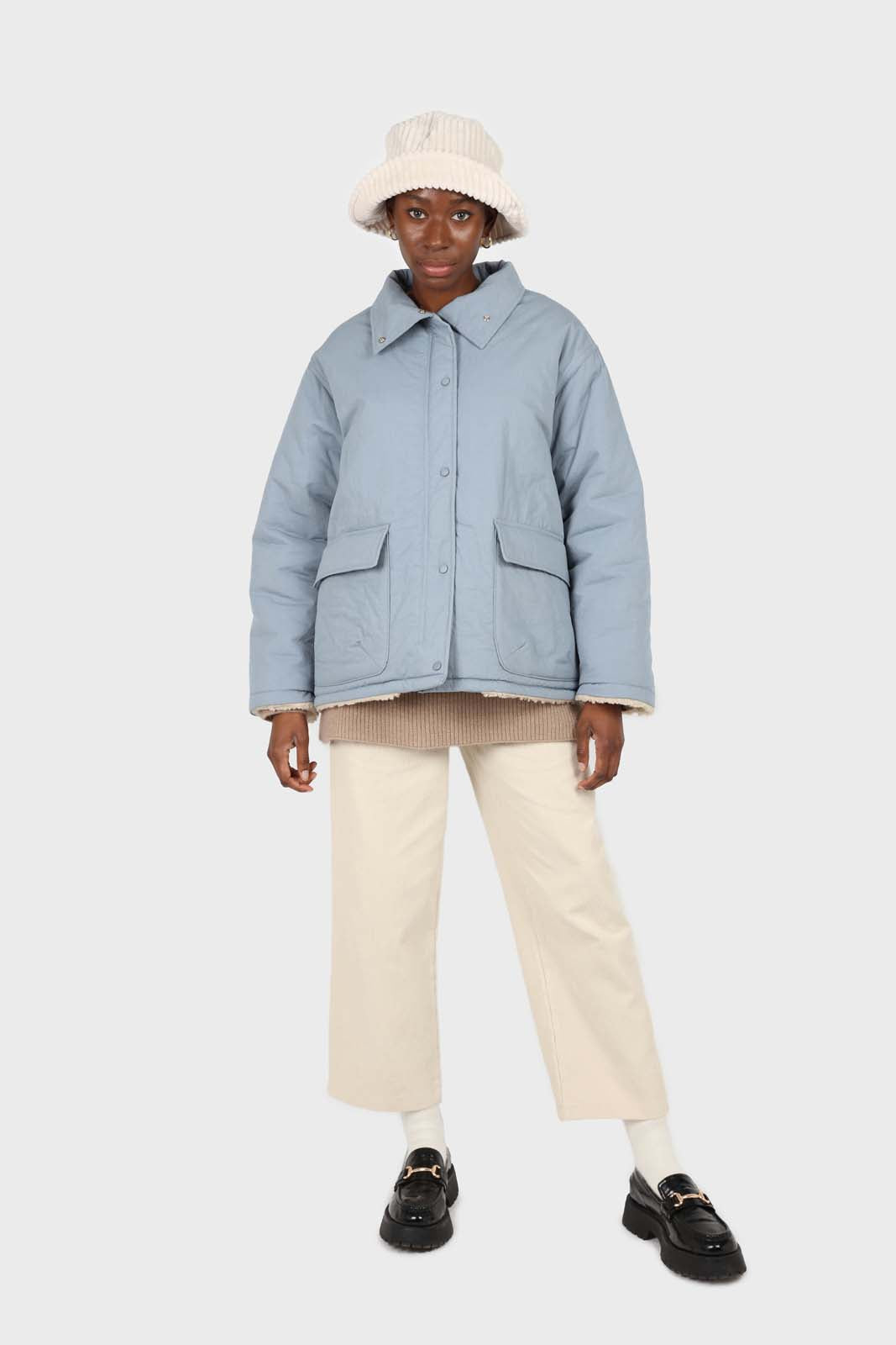 Ivory large ribbed bucket hat