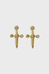 Gold diamante dagger stud earrings