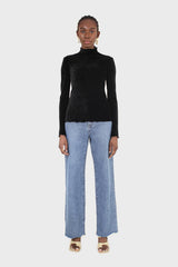 Black wrinkle velvet turtleneck top