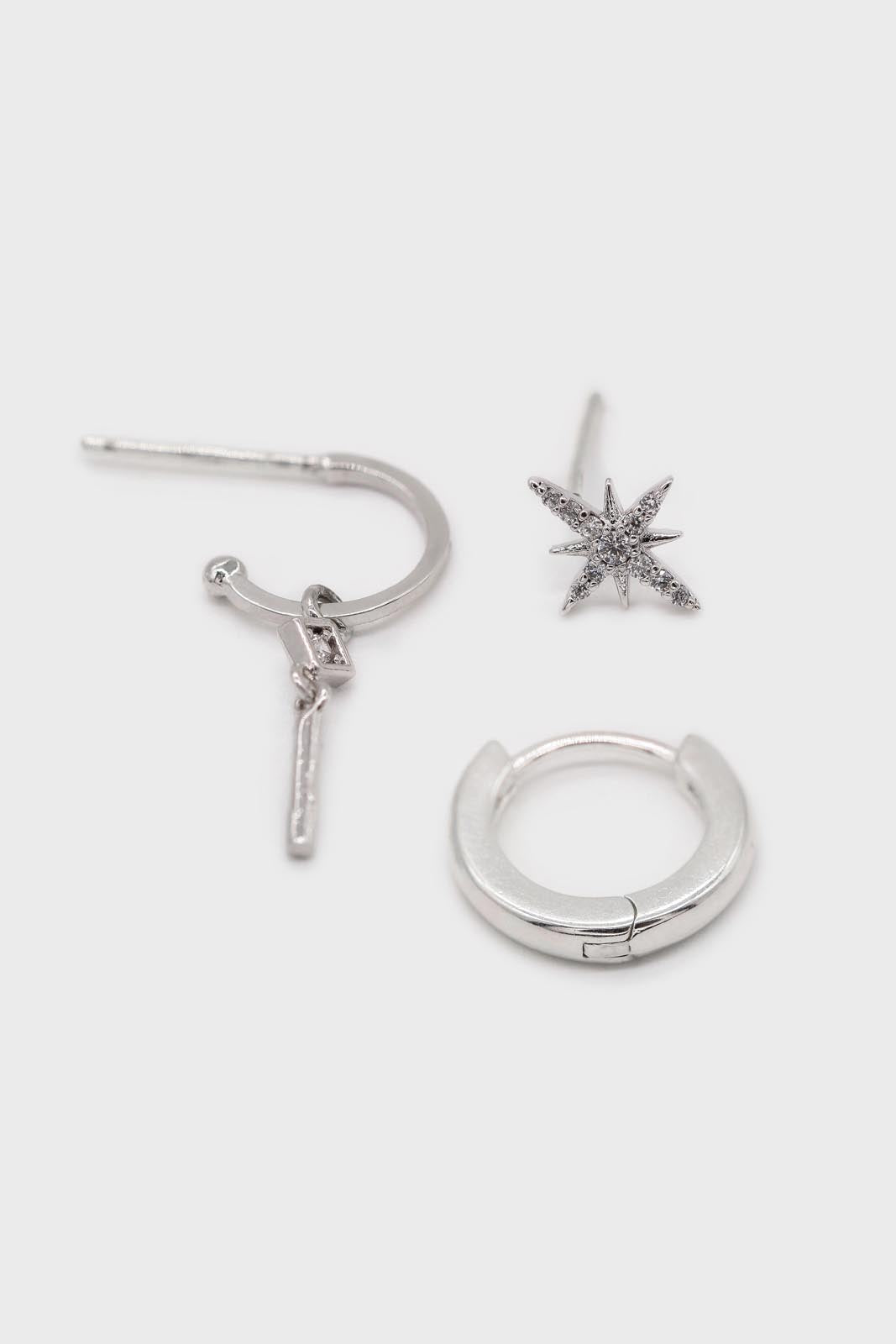Silver starbust ear party stack