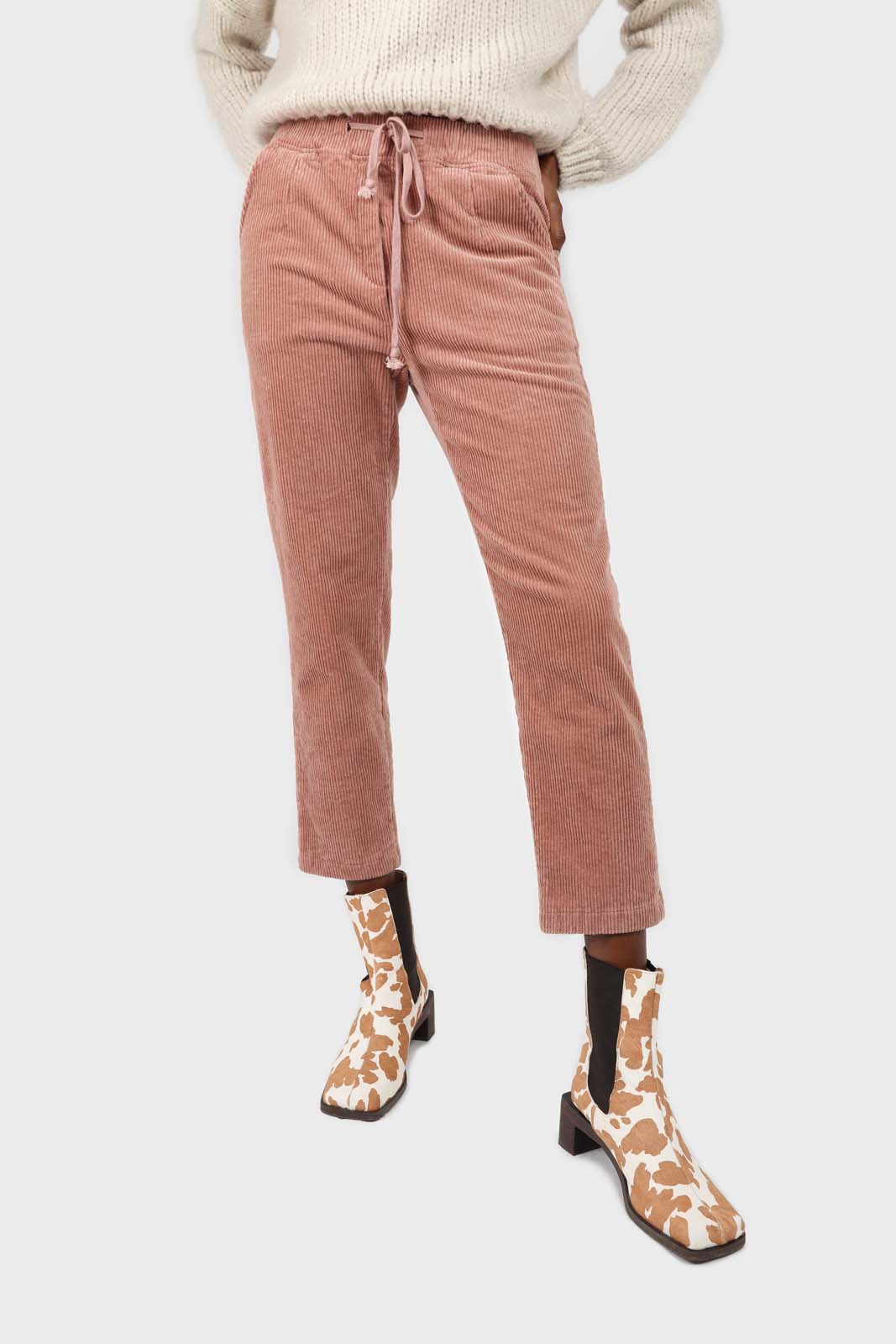 Pale pink corduroy drawstring loose fit trousers