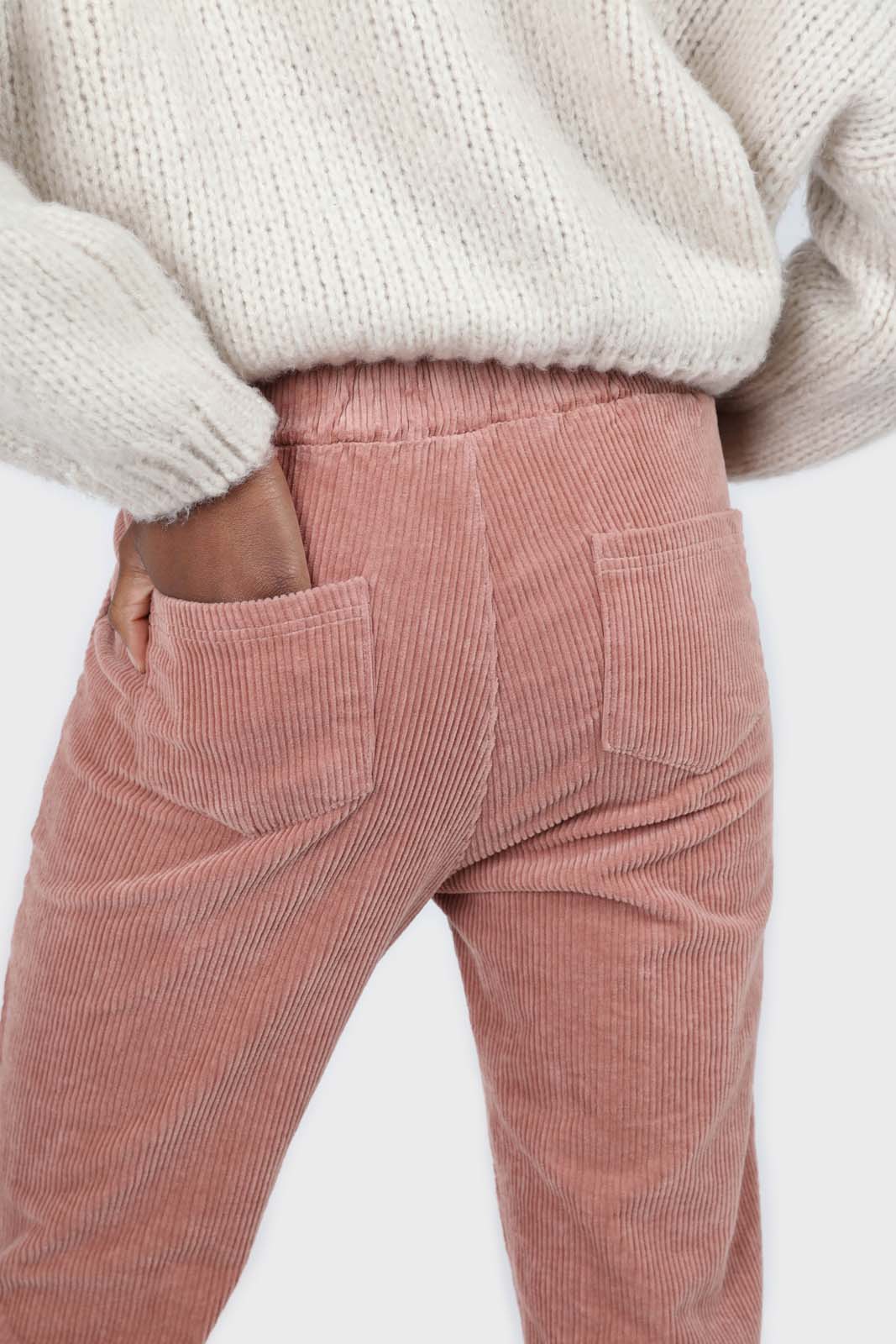 Pale pink corduroy drawstring loose fit trousers
