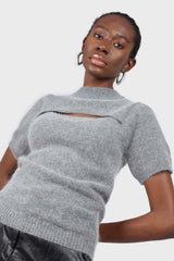 Charcoal peek chest angora wool blend knit top