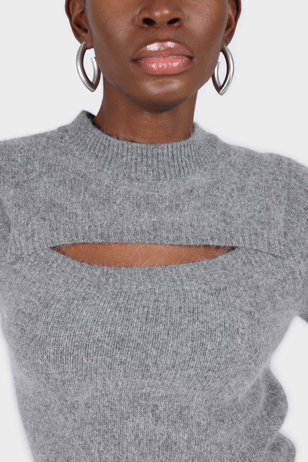 Charcoal peek chest angora wool blend knit top