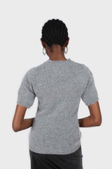 Charcoal peek chest angora wool blend knit top