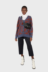 Blue and brown abstract pattern cardigan