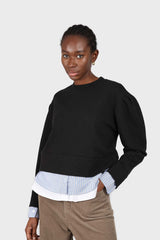 Black layered hem puff sleeved sweatshirt
