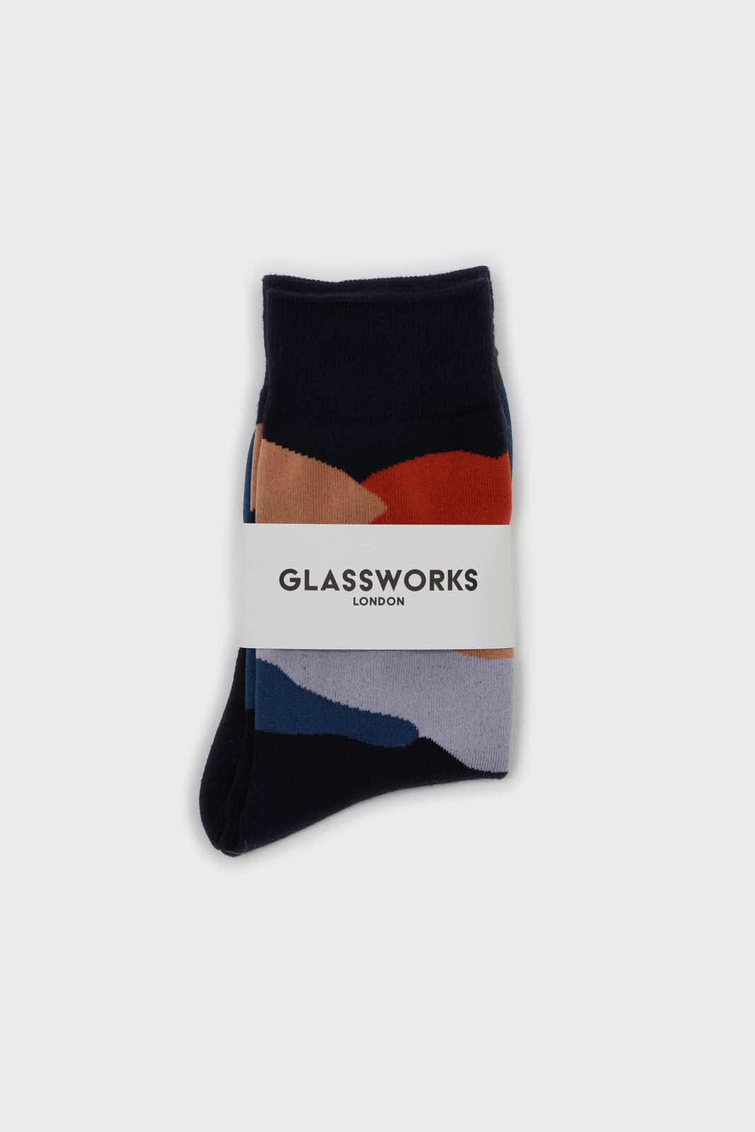 Navy and orange abstract print socks