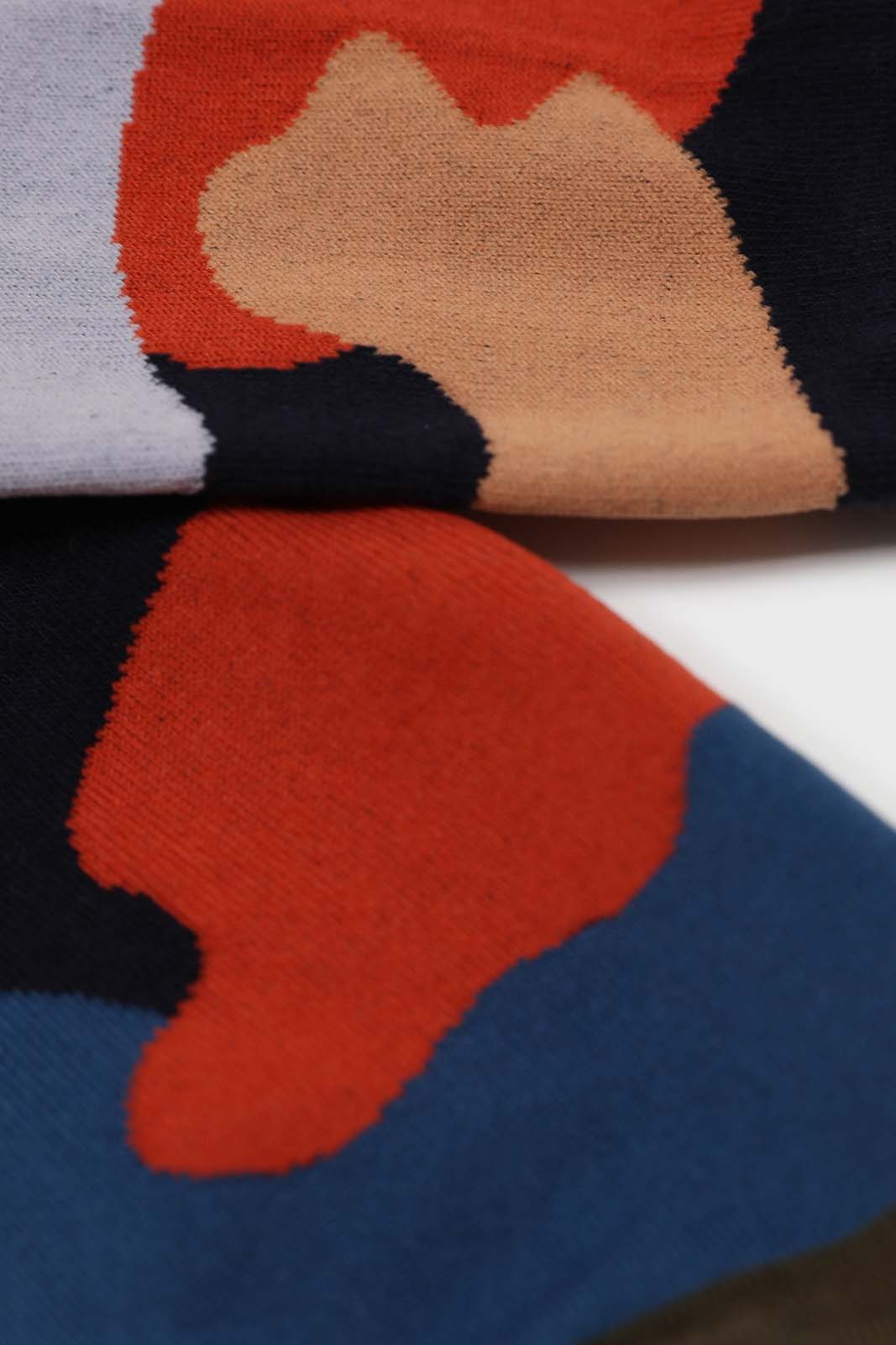 Navy and orange abstract print socks
