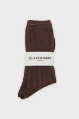 Brown contrast metallic ribbed socks