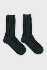 Green contrast metallic ribbed socks